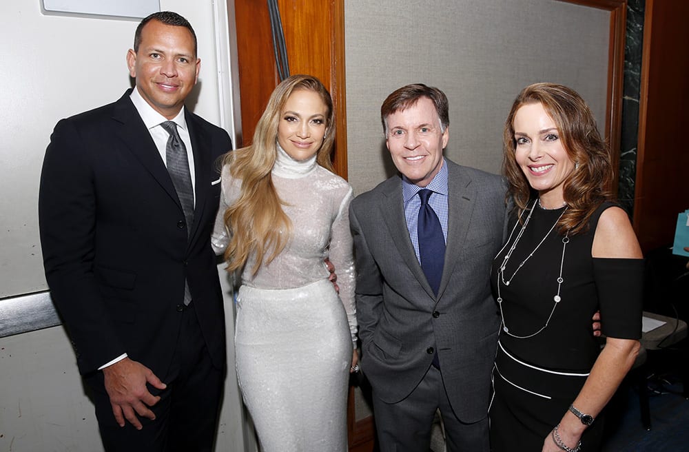 Alex Rodriguez and Jennifer Lopez with Bob Costas and Jill Sutton